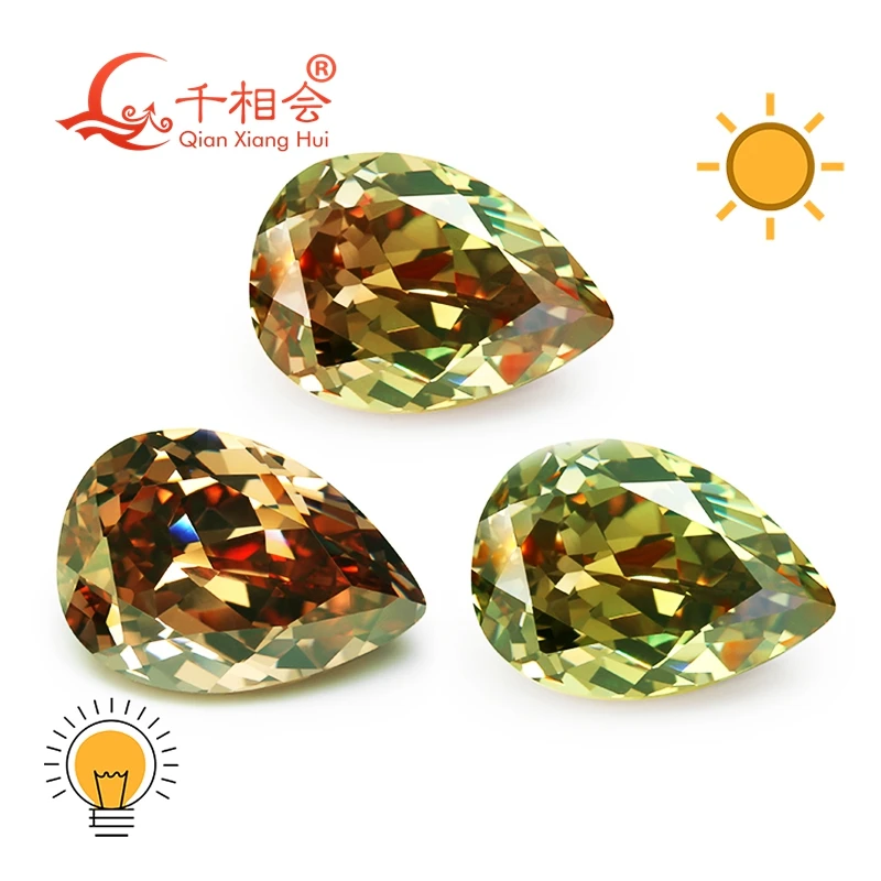 

7x10 10x14mm pear shape Turkey Diaspore Gibbsite Zultanite green yellow change color cubic zirconia loose stone cz stone