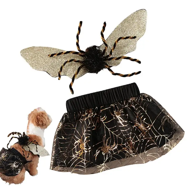 

Horror Dog Costume Horror Spider Web Gauze Skirt Lightweight Gothic Dog Apparel Funny Pet Costume With Wings For Cats Small