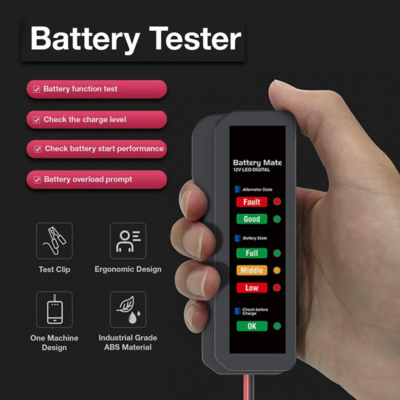 BM310 Car Battery Tester Universal Diagnostic Tool Digital Check 6 LED Lights Display Battery Checker Analyzer Automotive Tools