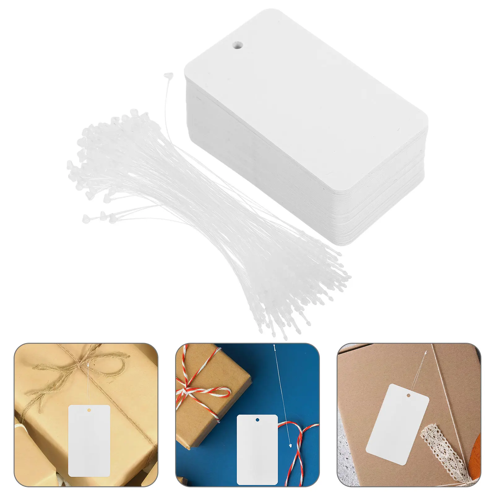 

100Pcs White Blank PVC Tags Waterproof Hanging Rope Labels for Jewelry Display Shipping Identification Lanyard Name Tag Retail