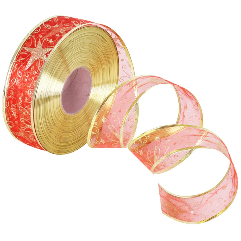 

1 Roll Christmas Ribbon Star Pattern 10m Polyester Wear Resistant for Gift Wrapping Bow Making Holiday Party Xmas