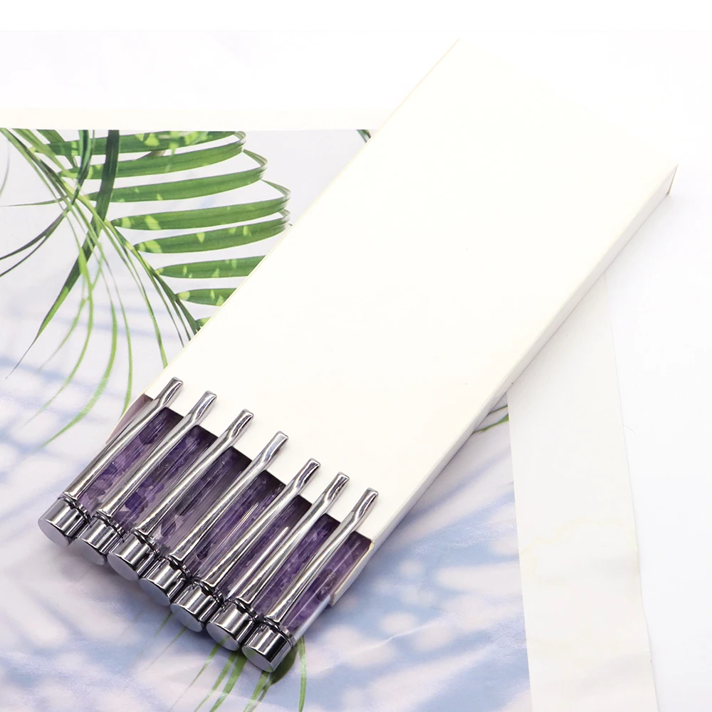 7 Pcs/Lot Healing Crystal Pen Natural Gravel Stone Diamond Ballpoint Chakras Stationery Ballpen Gemstone Stylus Touch Wholesale