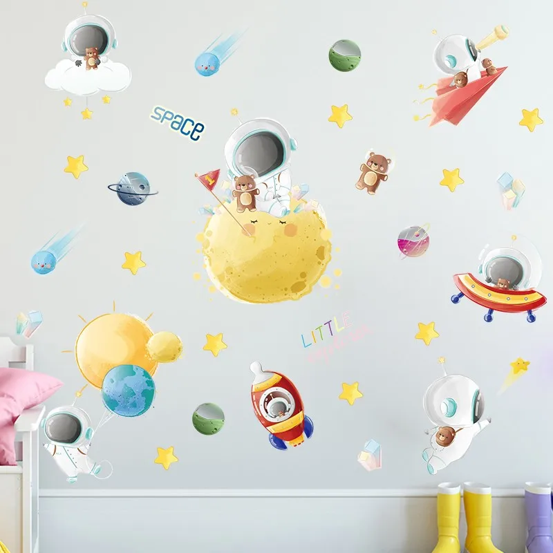 Explore Space Wall Sticker For Kids Room Home Decor Diy Cartoon Astronaut Planet Star Mural Art Nursery Decals Boys Posters