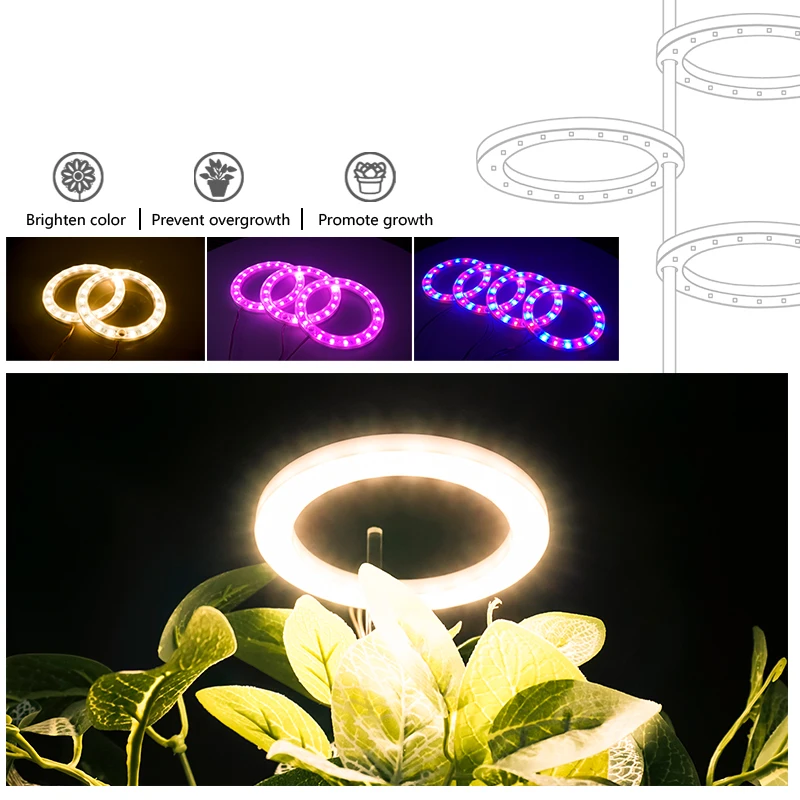 Luz LED para cultivo de plantas, lámpara hidropónica de espectro completo, DC5V, USB, Phyto, flores vegetales, Phyto, anillo de Ángel para interiores