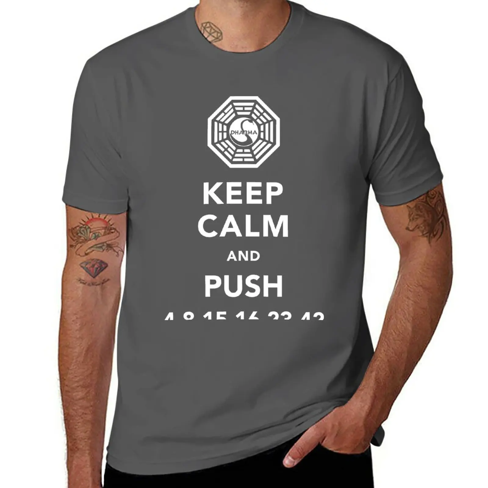 New Keep calm and push 4 8 15 16 23 42 T-Shirt anime clothes sweat shirt mens clothing