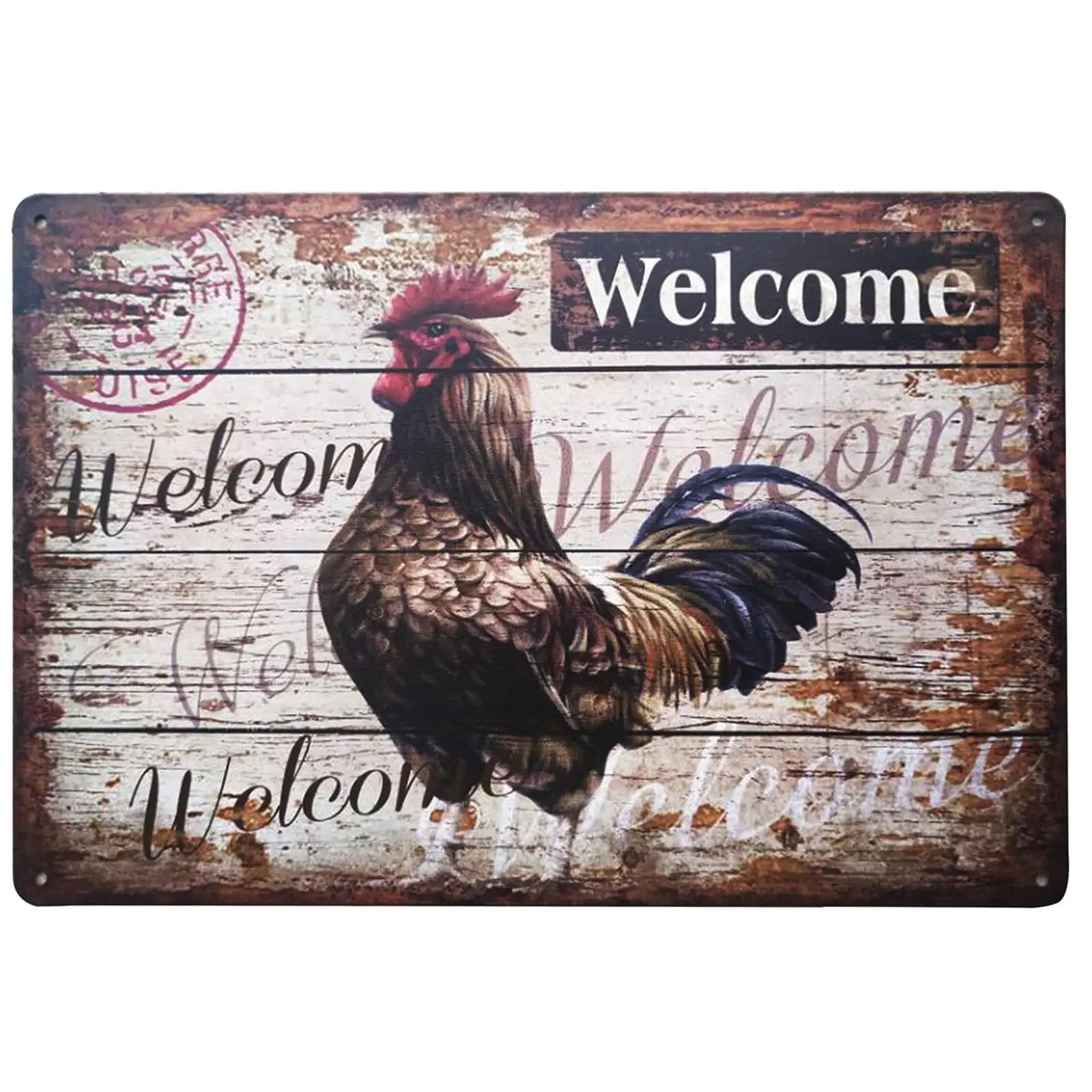 Funny Chicken Welcome Vintage Metal Tin Sign Art Family Road Crossing Farm Decorative Country Home Decor Signs Iron Painting Dec