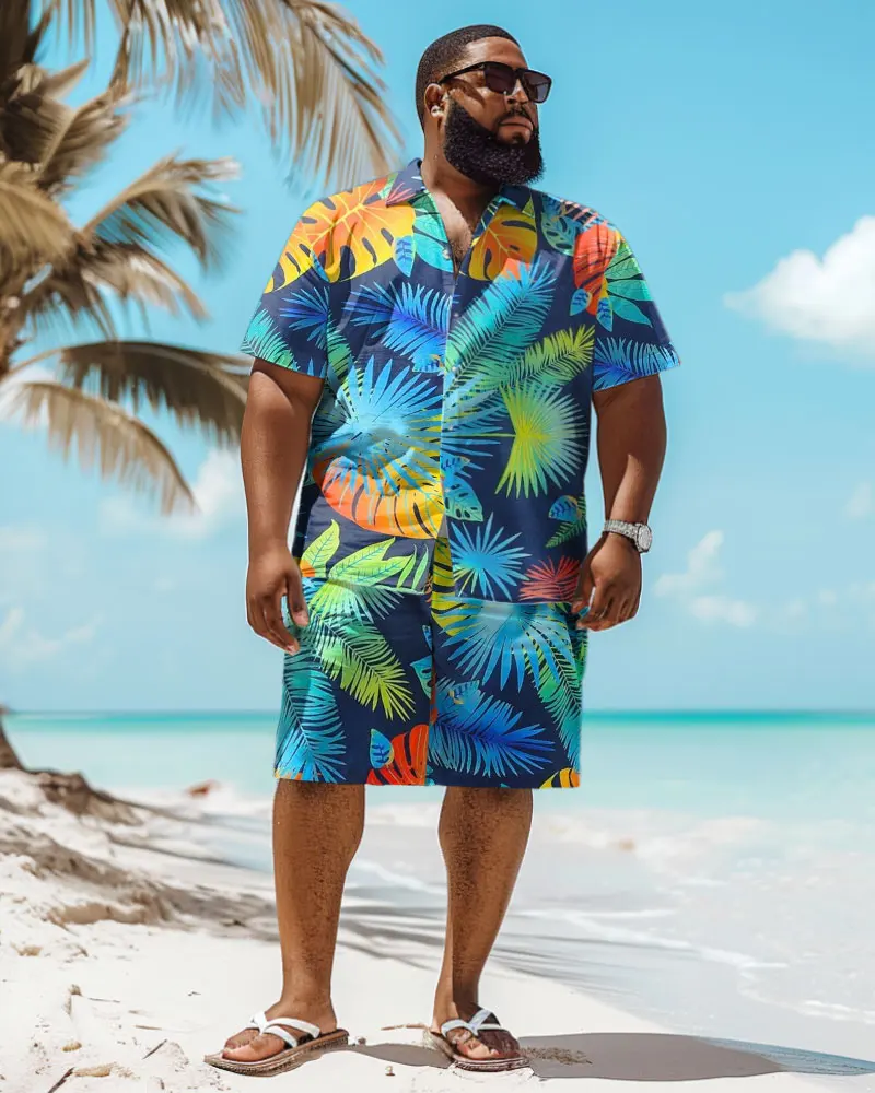 Biggmans Shirt Plus Size Set L-9Xl for Summer Oversize Hawaii Suit  Men's Gradient Coconut Tree Print Large 7XL 8XL