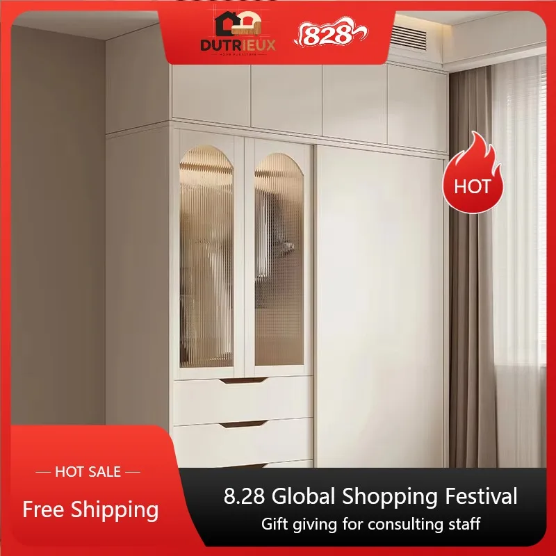 Luxury Modern Glass Wardrobe Closet Hanging Clothes Organizer Storage Wardrobe Closet Space Saving Armario Ropero Home Furniture