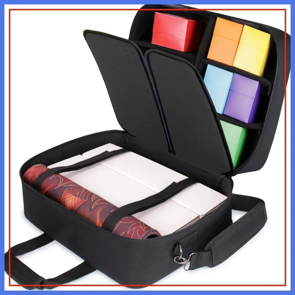

Large TCG Storage Bag for Deck Boxes, Playmats, Cards & Accessories - Adjustable Interior, Weather Resistant, Padded (Black)