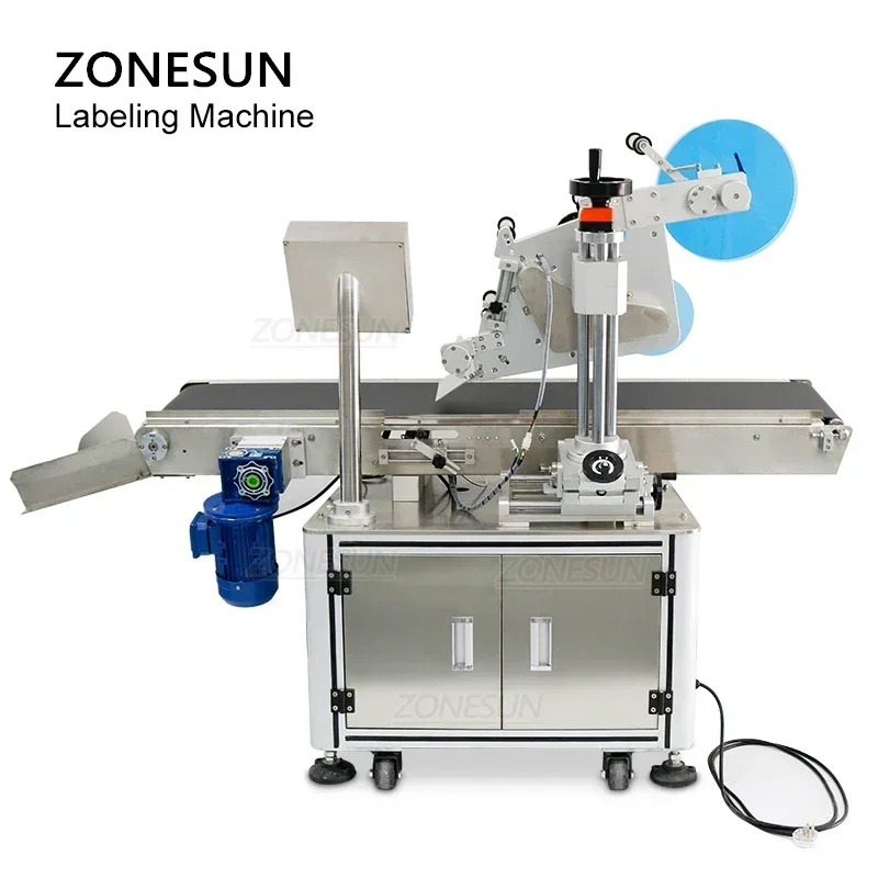 ZONESUN ZS-TB831 Automatic Flat Surface Labeling Machine Industrial Sticker Label Applicator Dispenser for Plastic Box Lid Tray