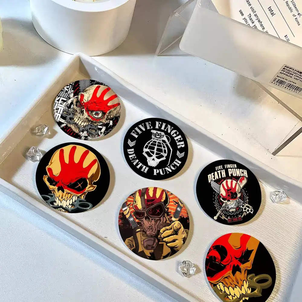 1pc Vintage F-Five Finger Death Punch Band Cartoon Style Badge Brooches On Backpack Decoration Round Enamel Pins For Accessorys