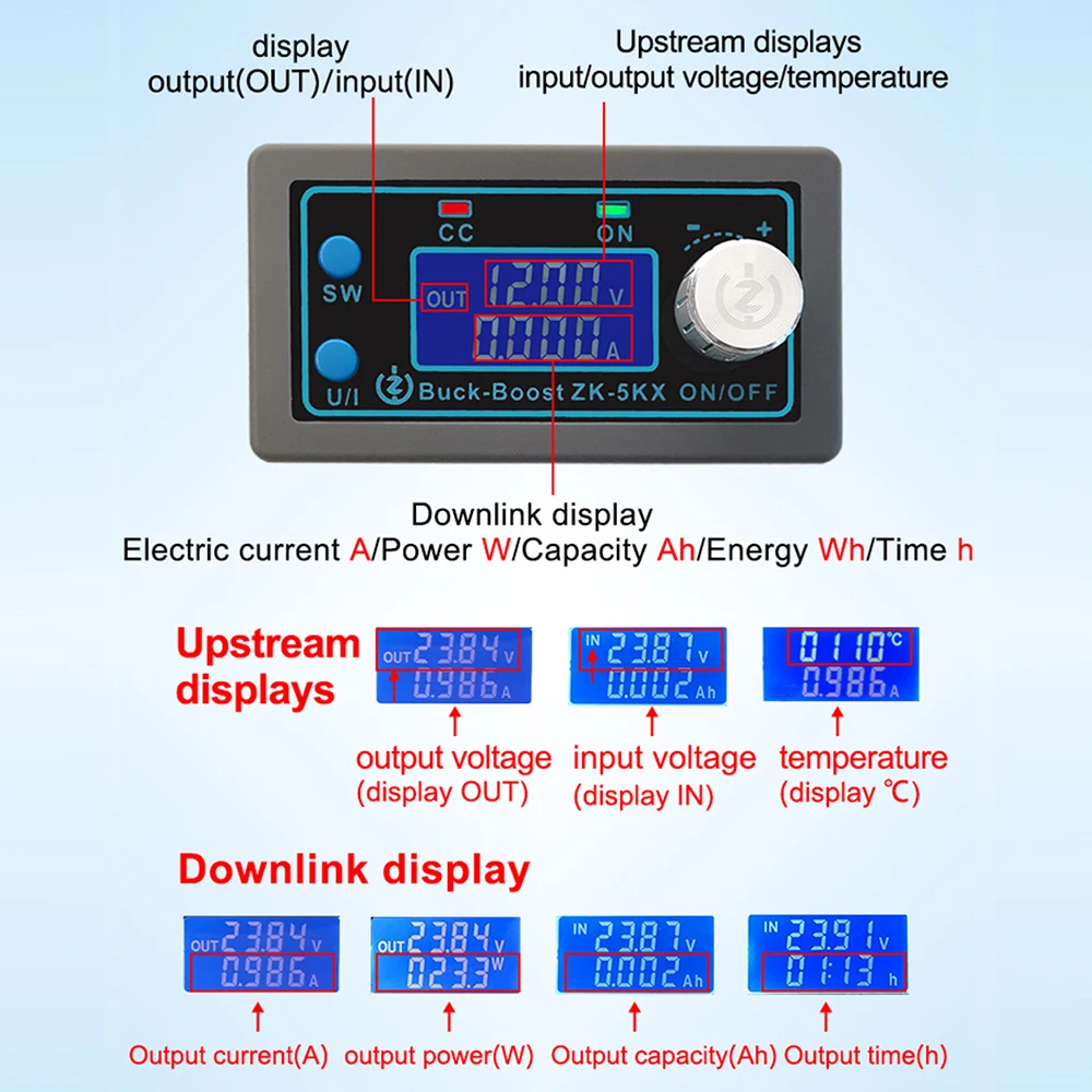 ZK-5KX DC DC Buck Boost Converter programmabile CC CV 0.6-36V 5A 5V 12V 24V 80W modulo di alimentazione regolabile alimentatore regolato