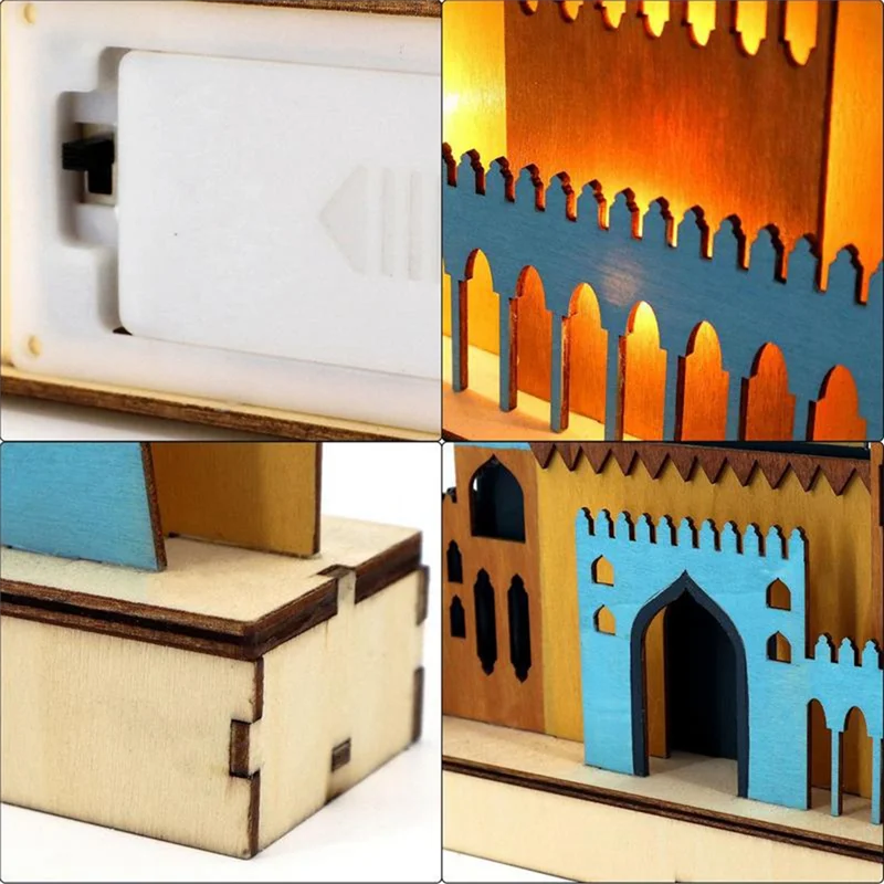 A44U B en bois Eid Mubarak LED veilleuse musulman Ramadan décor pour la maison islamique musulman fête Mubarak décor fête fournitures facile T