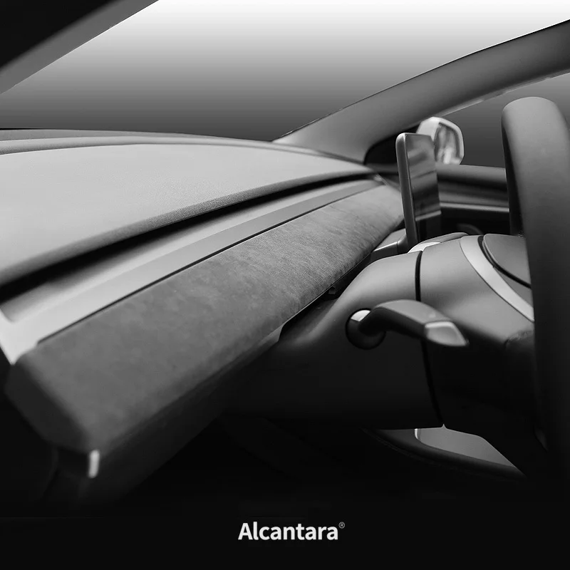 Per Tesla Model 3 Y cruscotto decorazione interna Trim Alcantara pannello scamosciato legno Car Center Console Strip Cover accessori Wrap