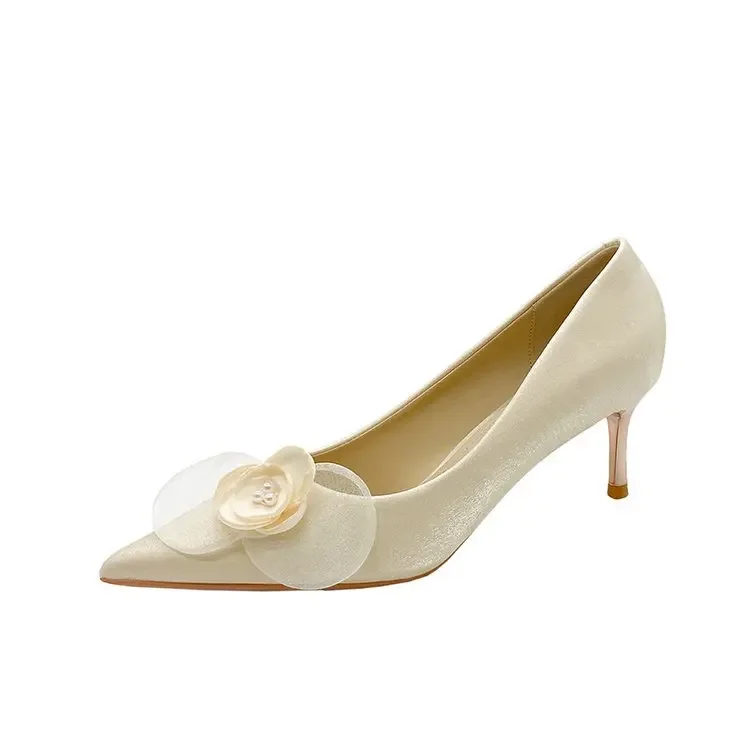 Fine Heeled Shoes Shallow Mouth Stiletto Beige Slides PU High Rubber Thin Beige High Heels Fine Heeled Shoes Shallow Mouth 12cm image 5