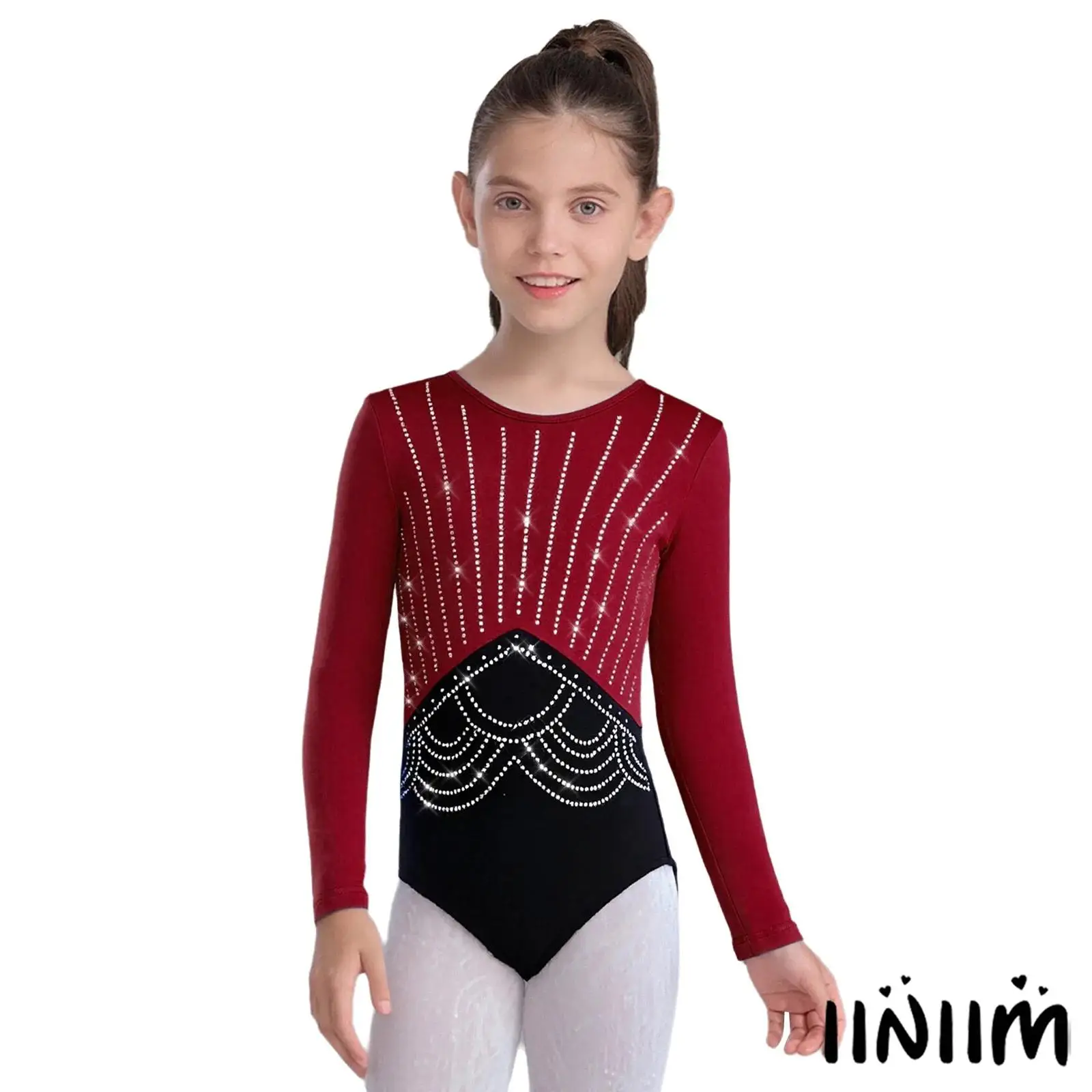 

Kids Girls Gymnastics Ballet Dance Outfit Figure Ice Skating Dance Costume Long Sleeves Shiny Ballet Dance Leotard Bodysuit