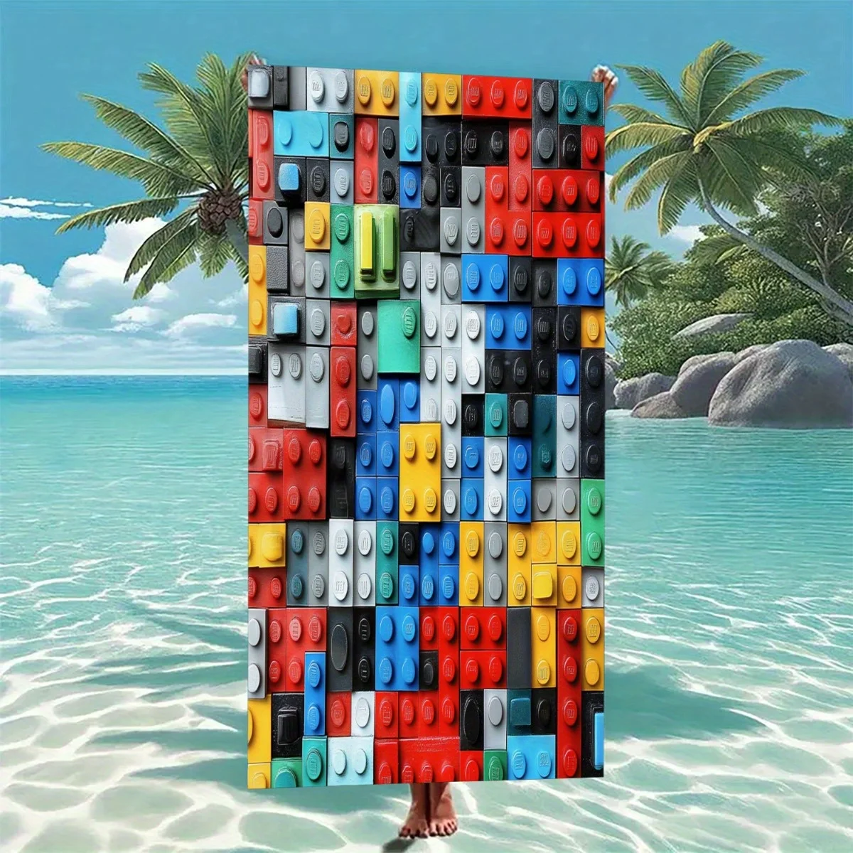 Colorful Building Blocks Print Beach Towel Quick Dry Absorbent Sandproof Lightweight for Travel Swimming Pool Kids Adults