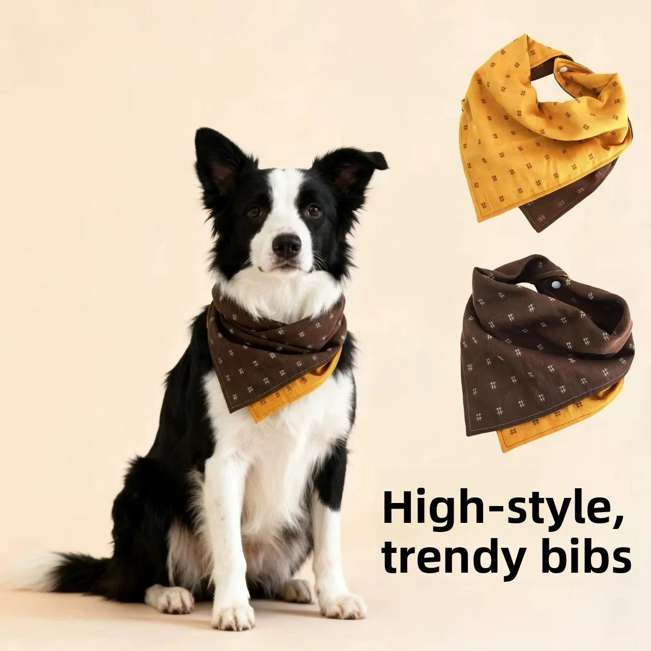Dog Reversible Bib Scarf Mustard Yellow Contrast Color Neck Warmer for Bichon Westie Golden Retriever Labrador