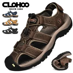 Fashion Men Genuine Leather Shoes 2025 Summer Non Slip Outdoor Water Walking Hiking Trekking Shoes Comfortable Casual Sneakers