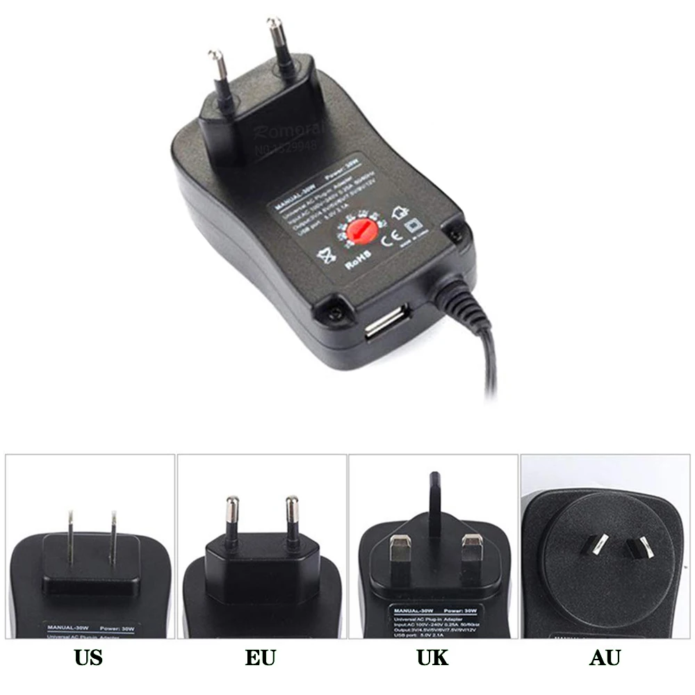 30W 3V do 12V 2A/2,5a AC/Adapter DC usa/ue/UK/AU regulowana moc adaptery USB uniwersalna ładowarka zasilacz odwracalna polaryzacja