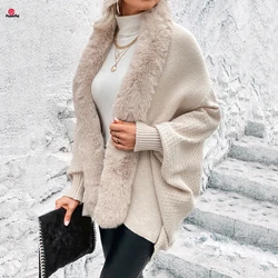 Fashion Faux Fur Batsleeve Coat Cape Autumn Winter Knit Acrylic Cardigan Women Loose Slim Cloak Wraps