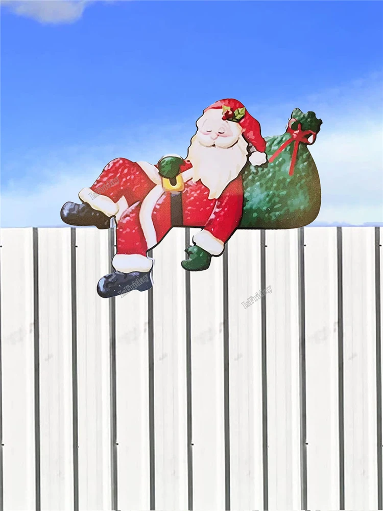 Christmas Peeping Over Fence Santa Claus Decoration Classic Santa Fence Peeker Ornament Christmas Outdoor Yard Garden Decoration