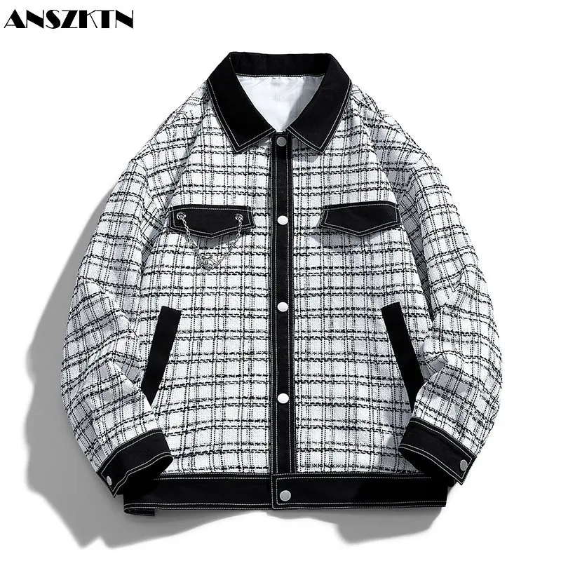 

ANSZKTN Spring and autumn thousand bird check small incense wind casual loose coat men's jacket