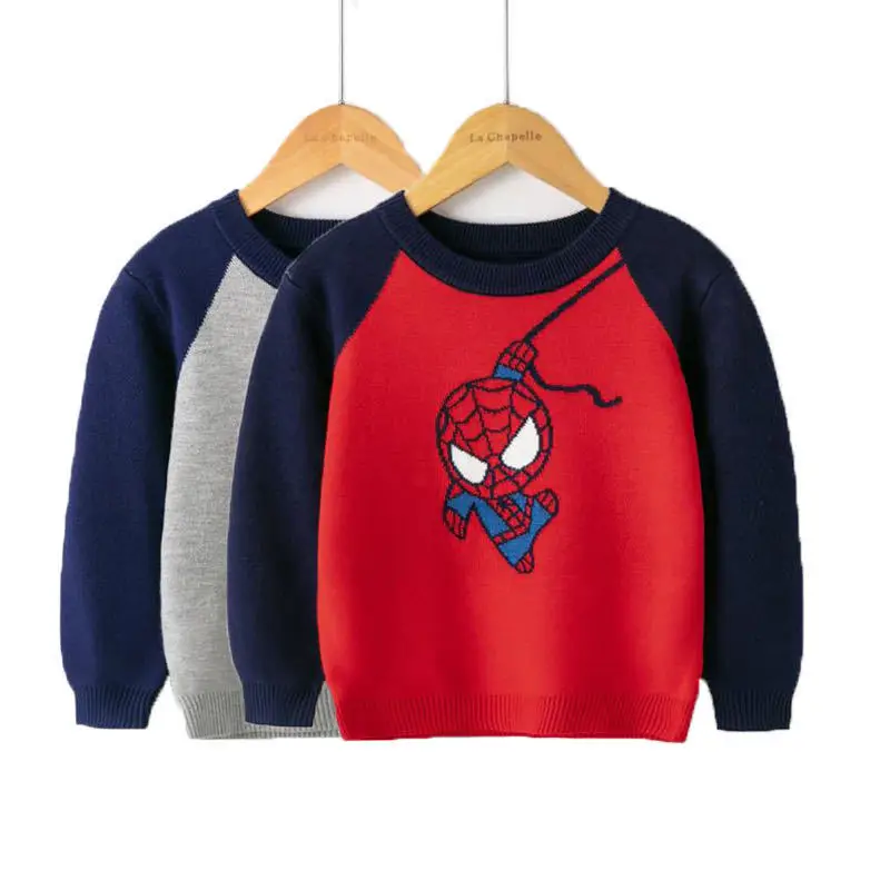 Winter Autumn Spider-Man Christmas Sweater for Kids Cartoon Knit Pullover Boys Girls Cotton Warm Knitwear 2-6 Years Sweater