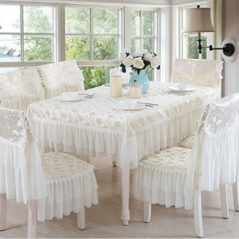 Korean Lace Tablecloth Garden Fresh Pink Bow Home Diningtable Cloth Rectangular European Wedding Decor Cloth Custom Chair Cover