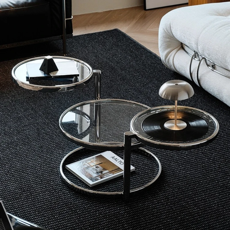 

Coffee table household living room sofa coffee stainless steel round rotating coffee