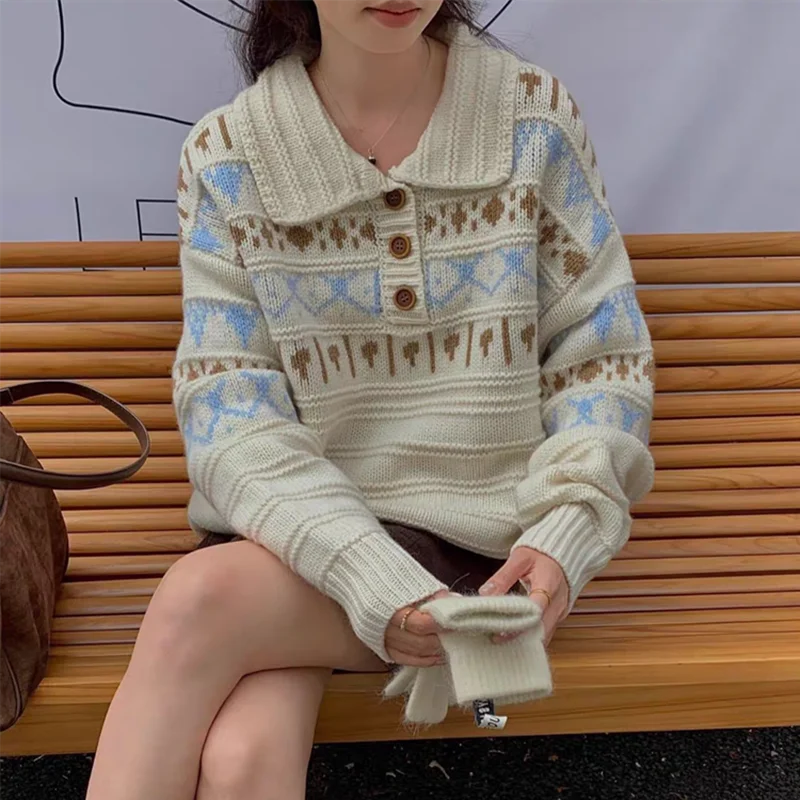 

Soft Cozy Women's Collar Knitted Sweater Spring Autumn Inner Wear Base irt Thiened Warm Long Sve Polyester Fiber