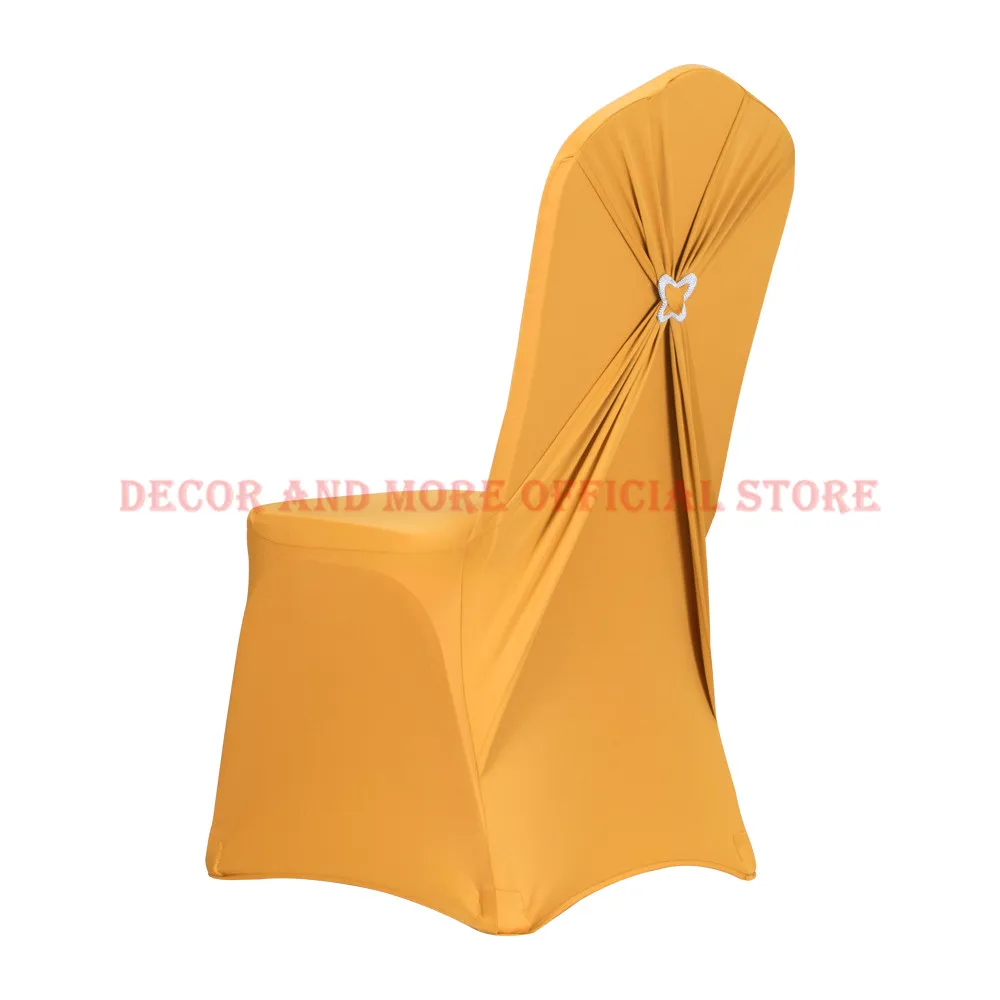 

50PCS Polyester Lycra Spandex Chair Covers Wedding Hotel Decor Thick Solid Universal Stretch Dining Chair Cover Gold Champagne