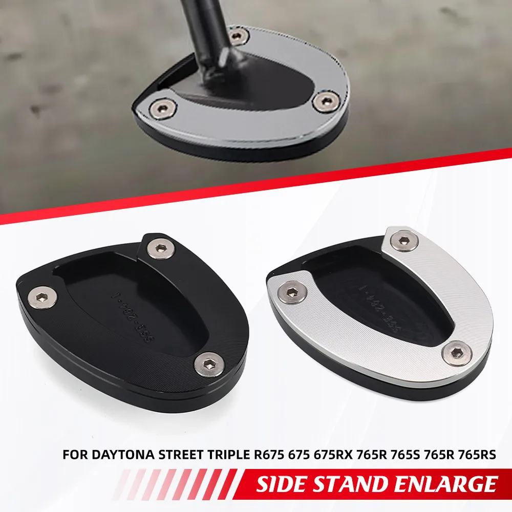 

For Daytona Street Triple R675 675 675RX 765R 765S 765R 765RS Moto2 CNC Kickstand Extension Foot Side Stand Pad Support Plate