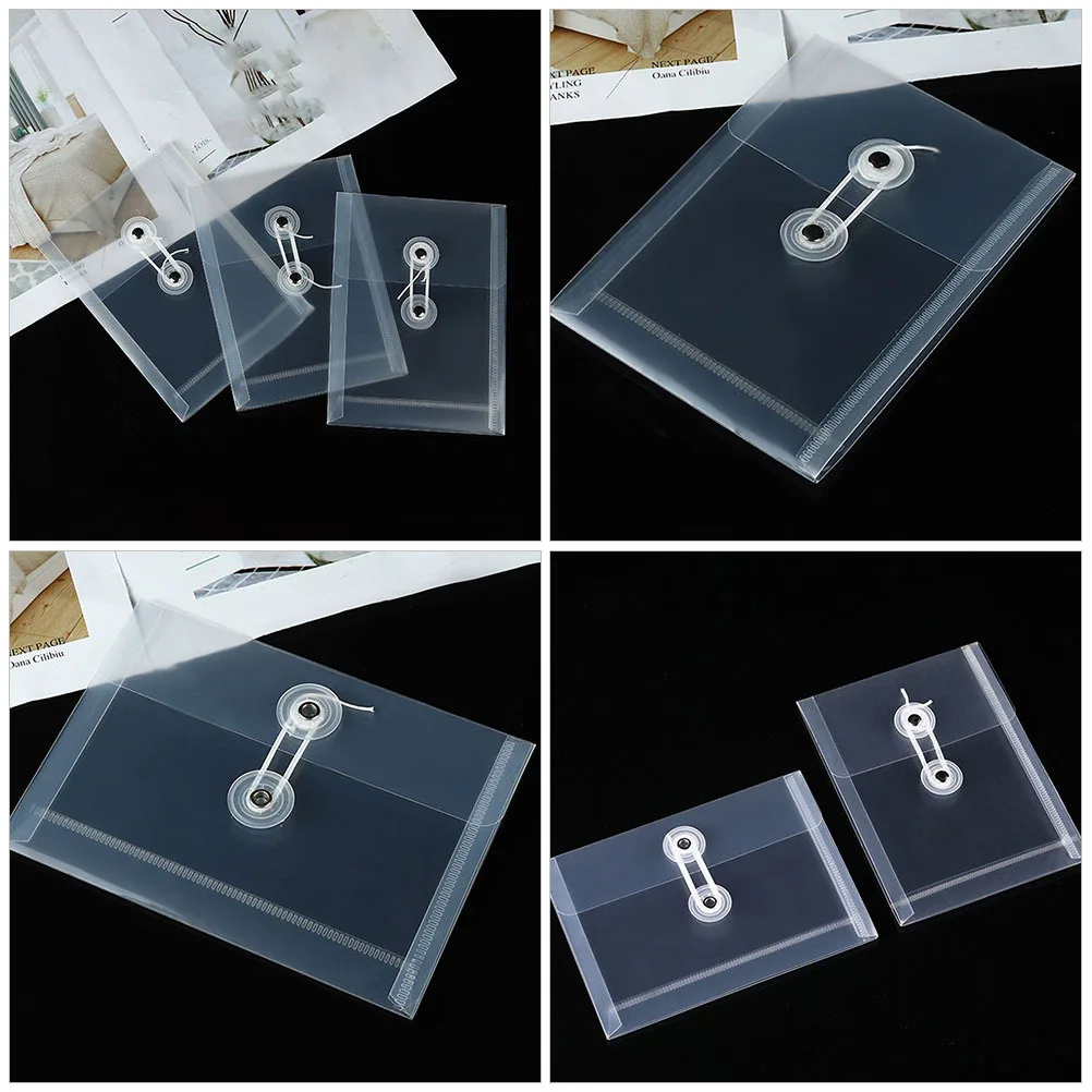 

10 Pcs File Holder Folders Plastic Envelopes for Documents Clear Button Pouch Rope