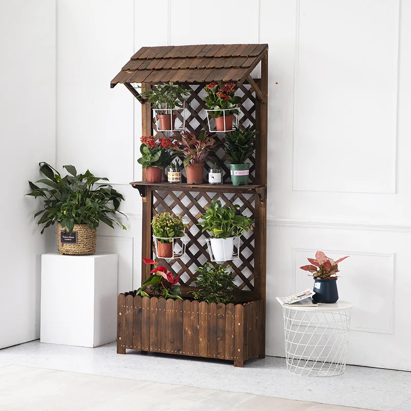 

Outdoor solid wood flower rack hanger gardening large fence wall flower pot foyer locker change shoe
