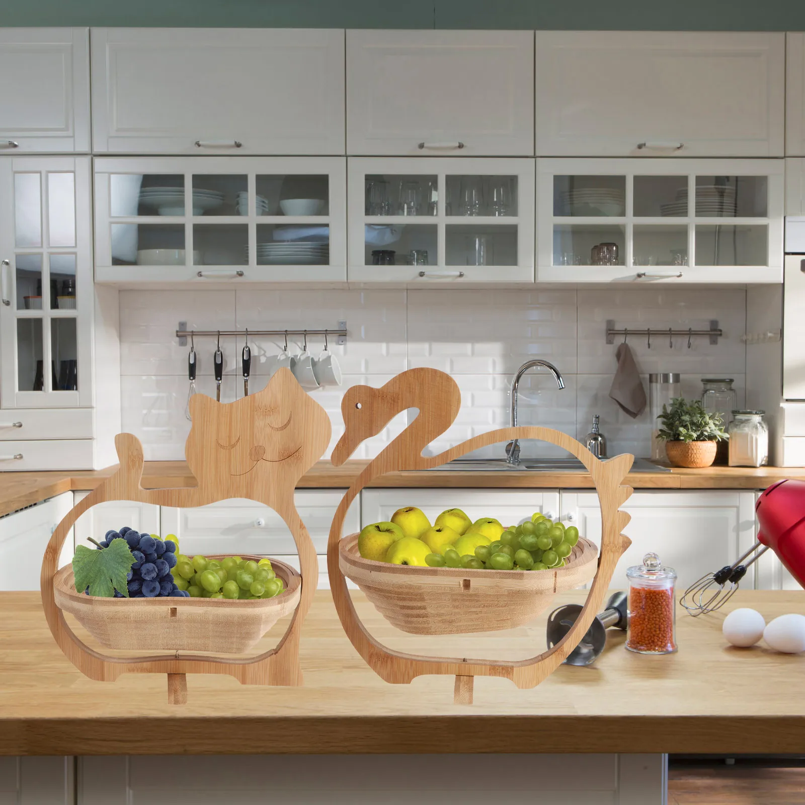 

Bamboo Fruit Basket Food Grade Kitchen Snack Organizer Vegetable Container Rotating Base Hanging Safe Storage Bowl