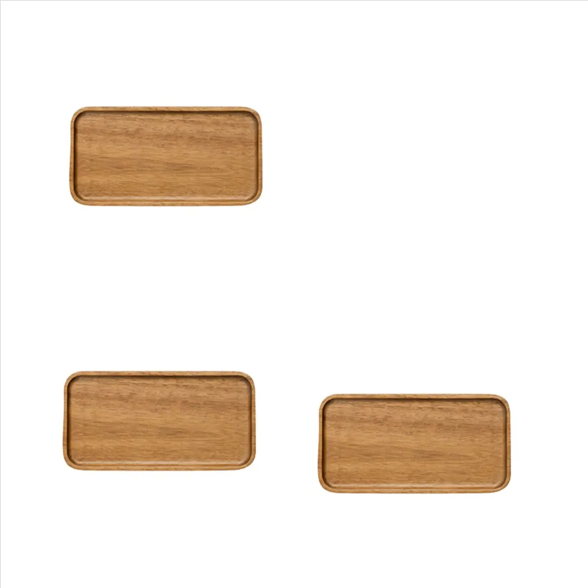 AT05-3X Acacia Serving Tray, Rectangular Solid Wood Flat Bottom Plate, Fruit Plate, Saucer, Tea Tray, Dessert Plate-Small