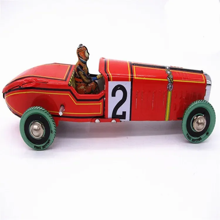 [Funny] Adult Collection Retro Wind up toy Metal Tin The red sports car F1 Racing Mechanical toy Clockwork toy figures kids gift