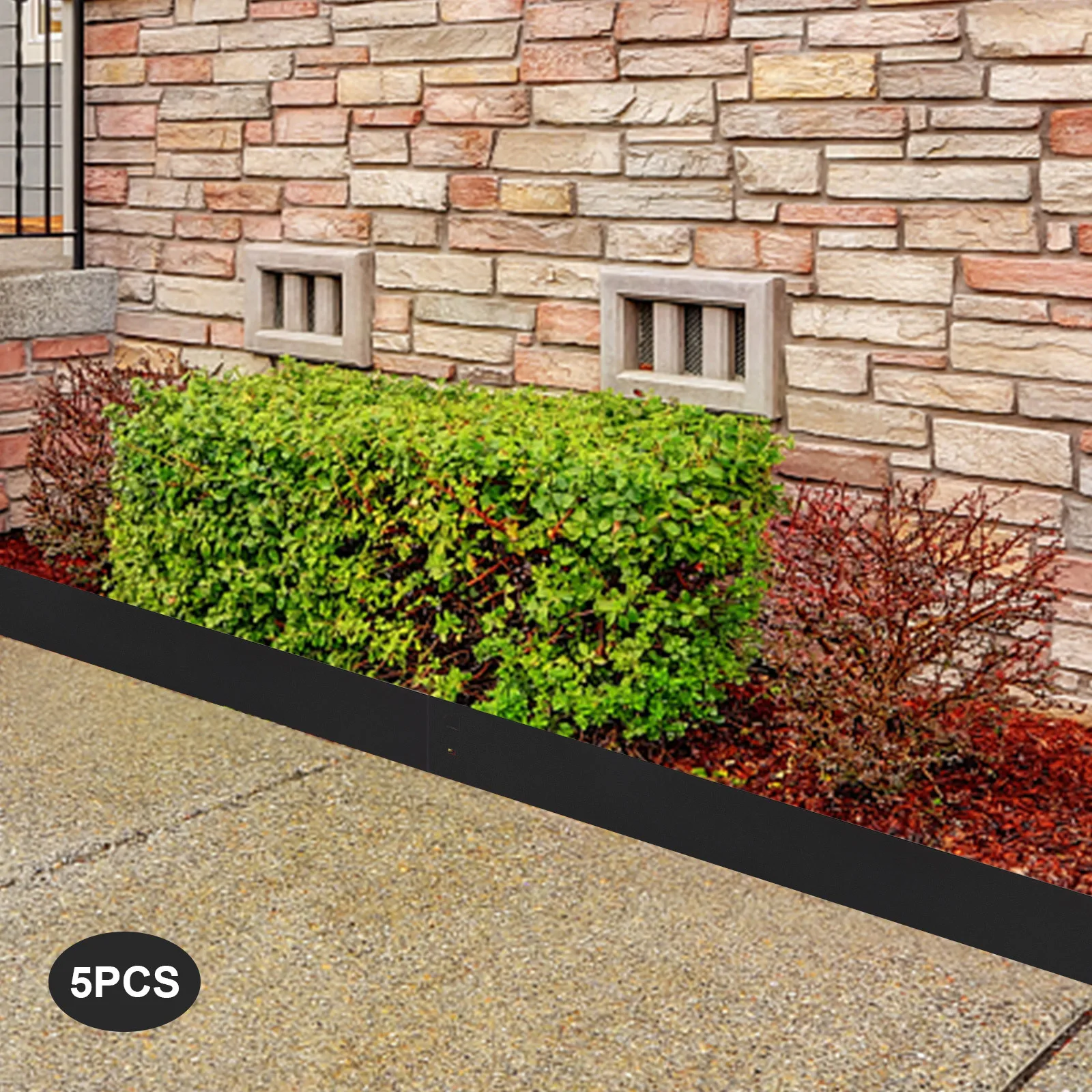 5-Pack 39" Steel Lawn Edging - 5" High Black Landscape Border | Flexible & Heavy Duty, No Dig Needed