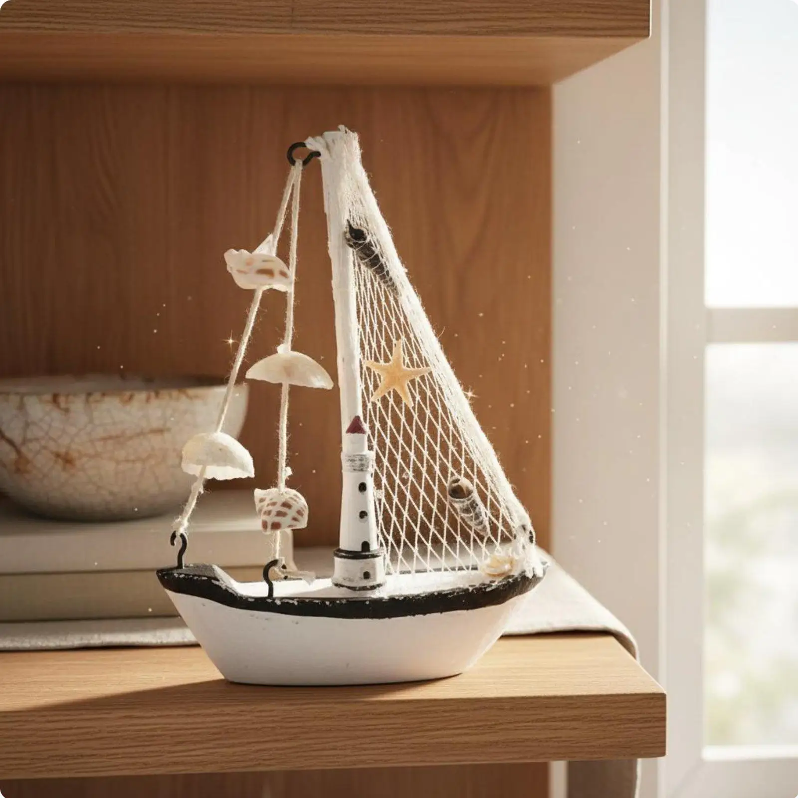Wooden Ship Figurine Coastal Sailboat Decor Rustic Vintage Crackle Boat Model for Graduation Birthday Gift