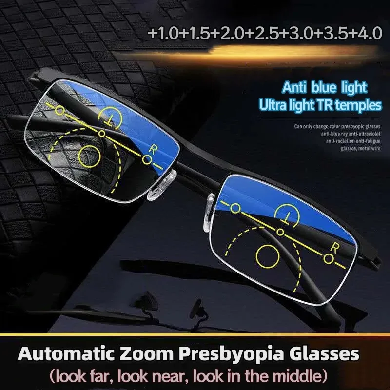 Multifocal Automatic Zoom Presbyopia Glasses Anti Blue Light Goggles Both Near And Far Progressive Eldly Reading Glasses