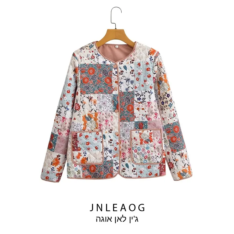 

JNLEAOG Autumn New Women's Street Style Printed Cotton Jacket Coat with Hood Long Sleeve round Neck Zipper Closure Pure Color