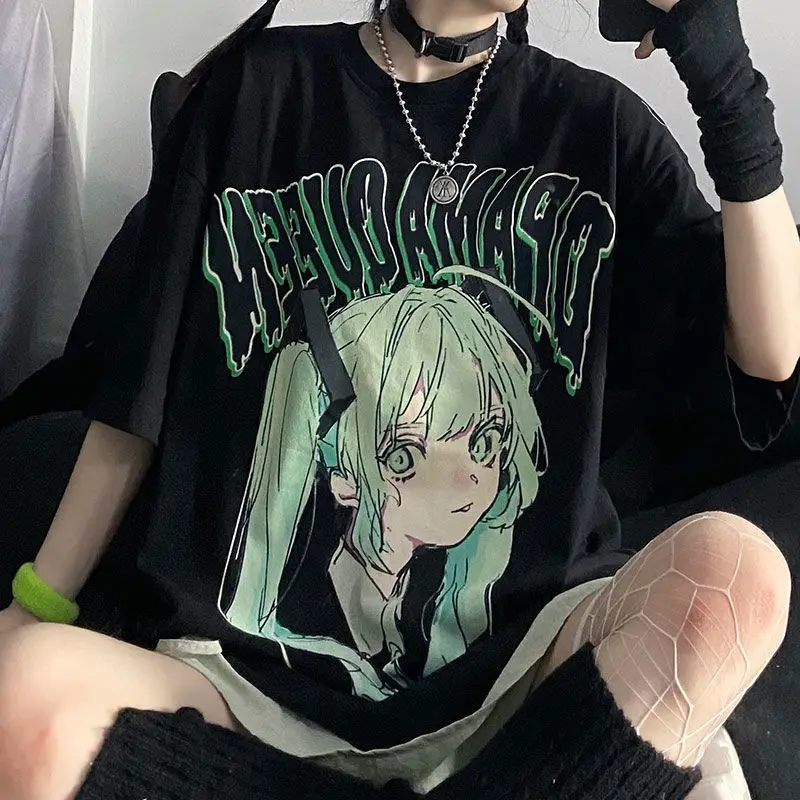 女性用半袖ラウンドネックTシャツ,上質な漫画のプリントブラウス,女性用アーバンウェア,ルーズスタイルの婦人服