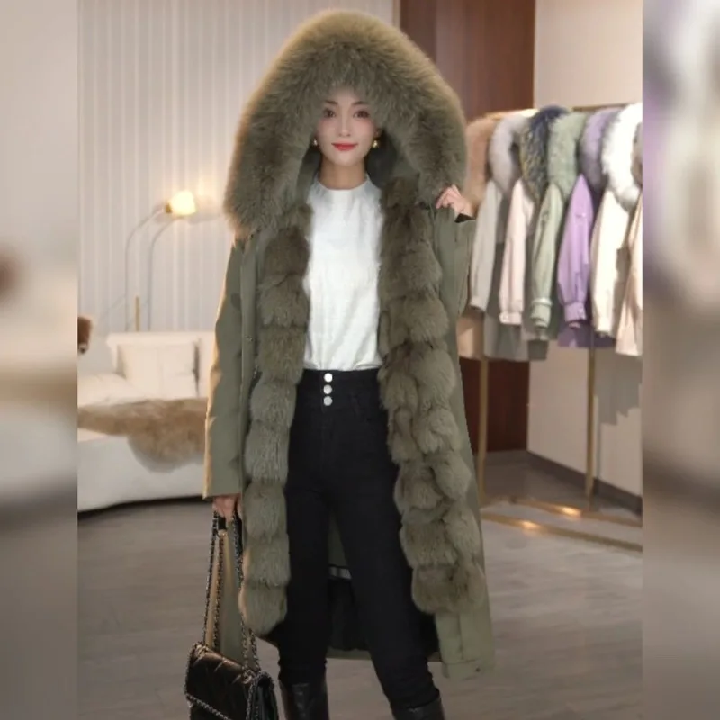 Long Fox Placket Liner Pie Overcomes Women's New Detachable Coat Mother Winter Real Fur Integrated Exquisite and Simple Leisure