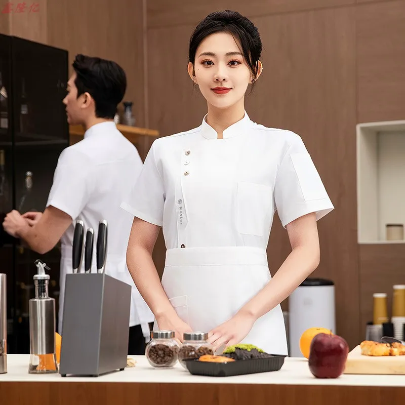 Letnia, cienka, oddychająca kurtka kucharska z krótkim rękawem z siateczki do cateringu, hotelu, restauracji, stołówki, piekarni, odzież robocza, odzież kuchenna