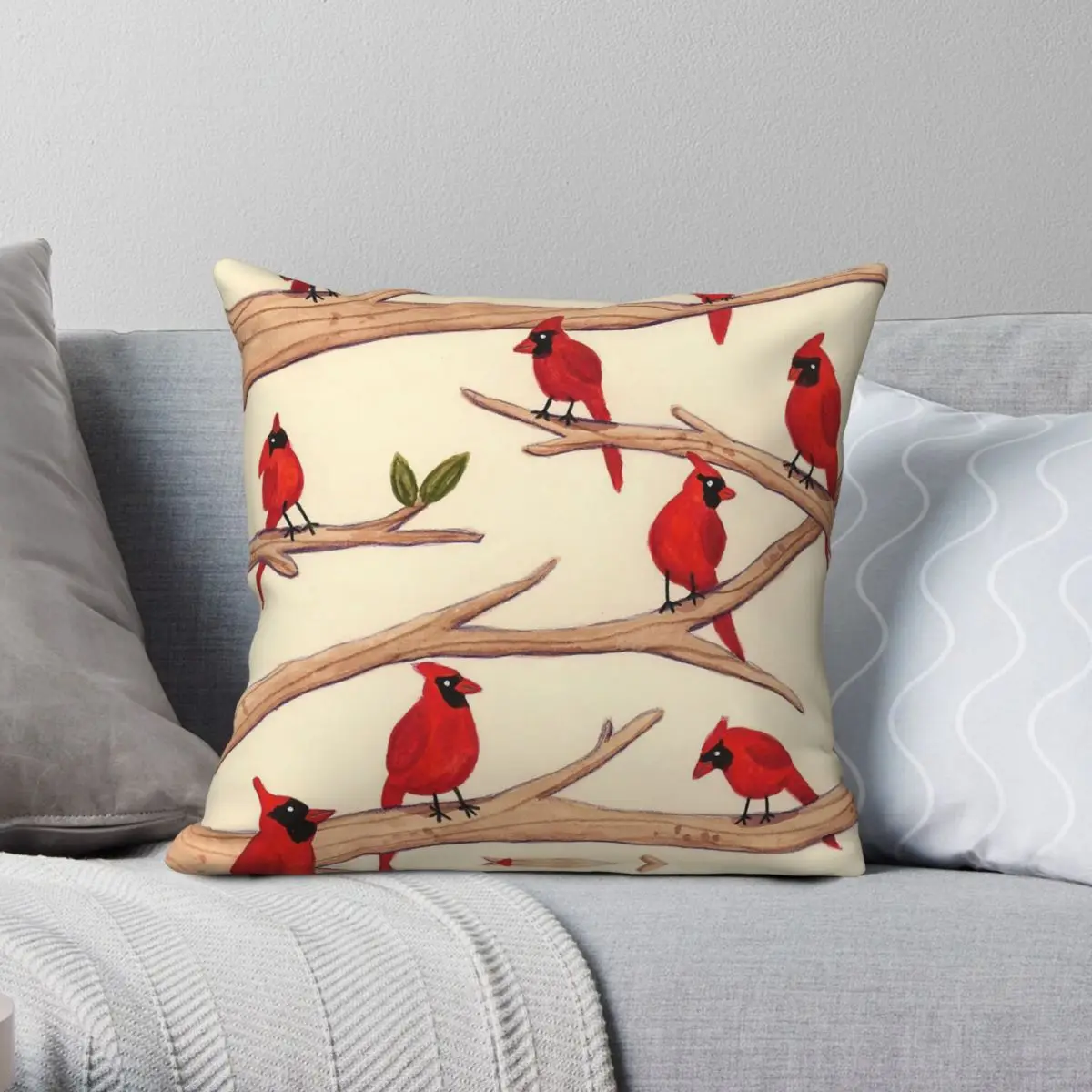 Cardinals Perch On Branch Pillowcase Polyester Linen Velvet Printed Zip Decor Sofa Seater Cushion Cover 45x45