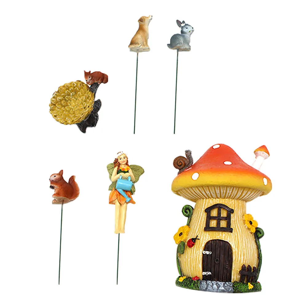

6Pcs Resin Miniature Flower Fairy Garden Ornaments Non-Deformation Durable Micro Landscape Decorative Crafts for Home Garden