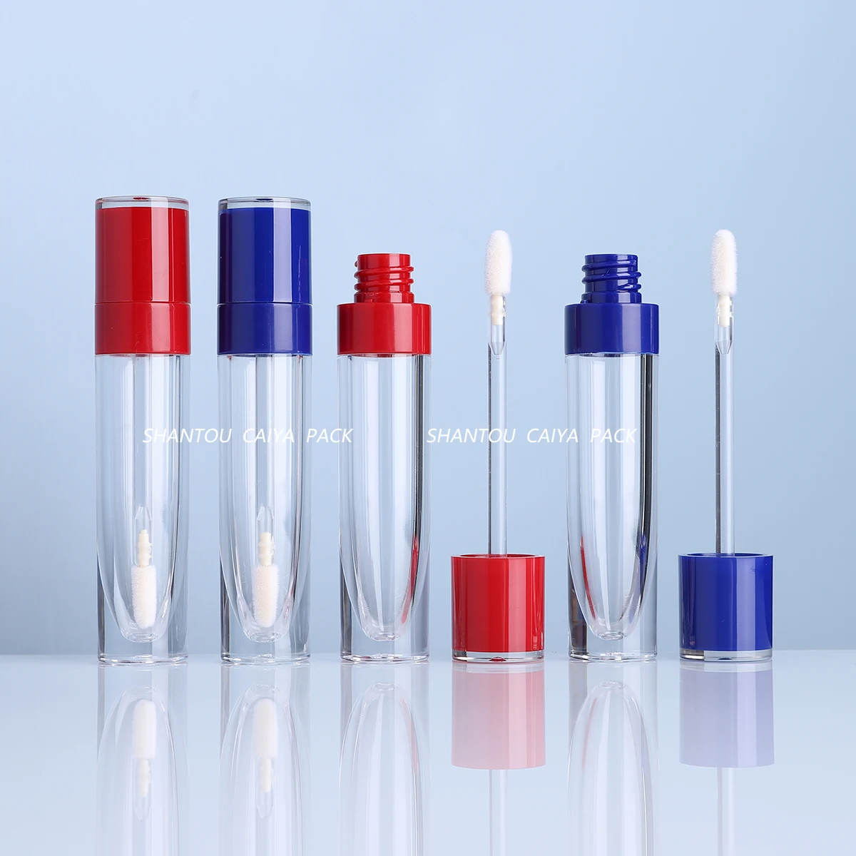 Contenedor de tubo de esmalte de labios DIY de 8ml con tapas rojas y azules, botella vacía de lápiz labial líquido, embalaje de tubos redondos de plástico para brillo de labios