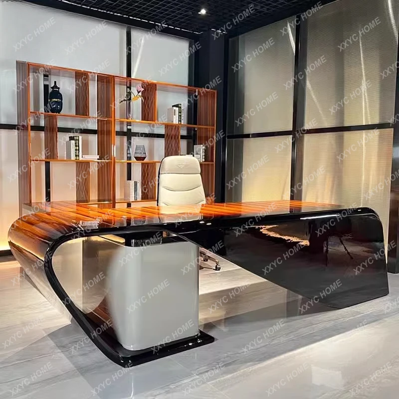 Luxury Chair Office Table Standing Organiser Modern Black Wooden L Shaped Desk Reception Executive