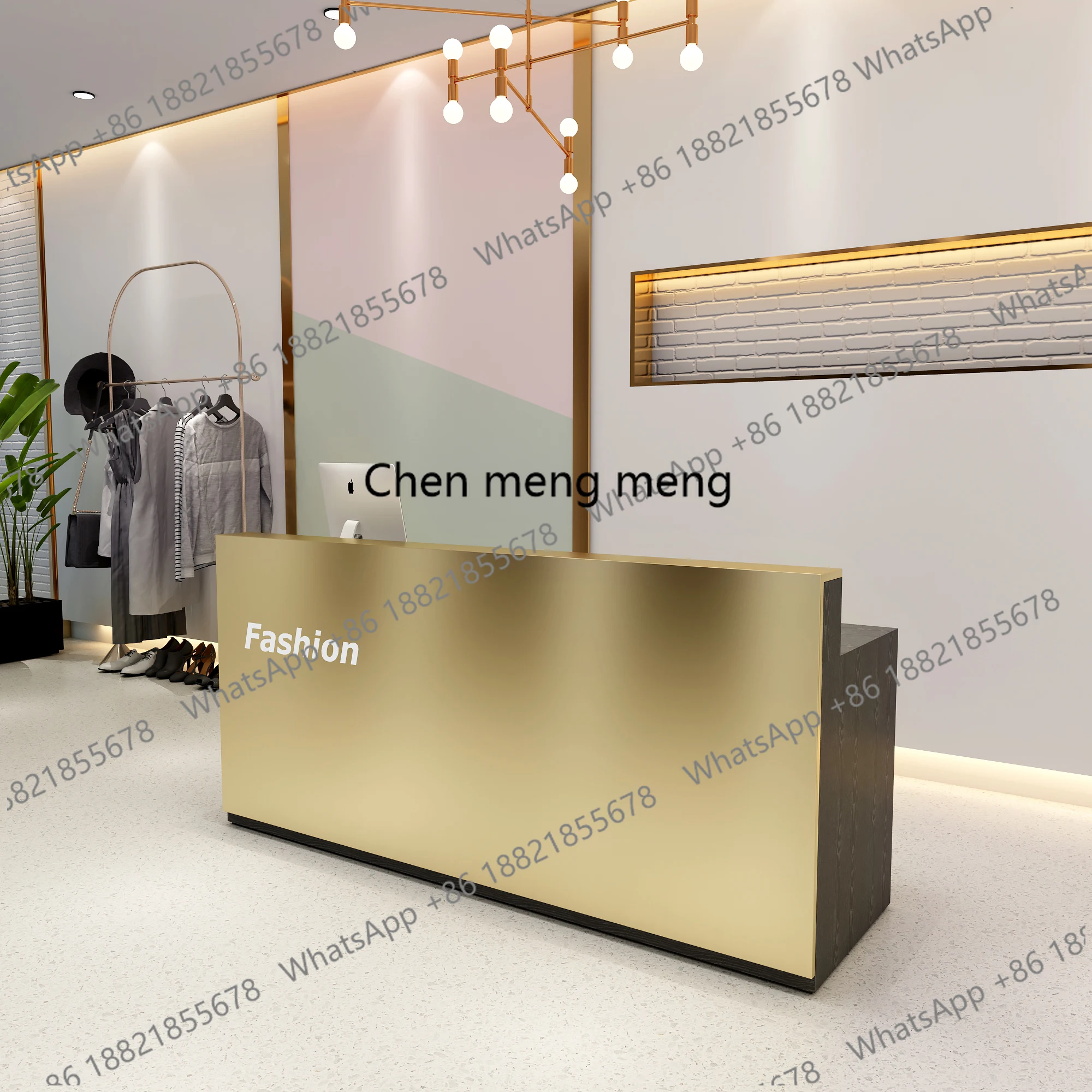 stainless steel bar cash register clothing store simple modern front desk reception desk restaurant industrial style